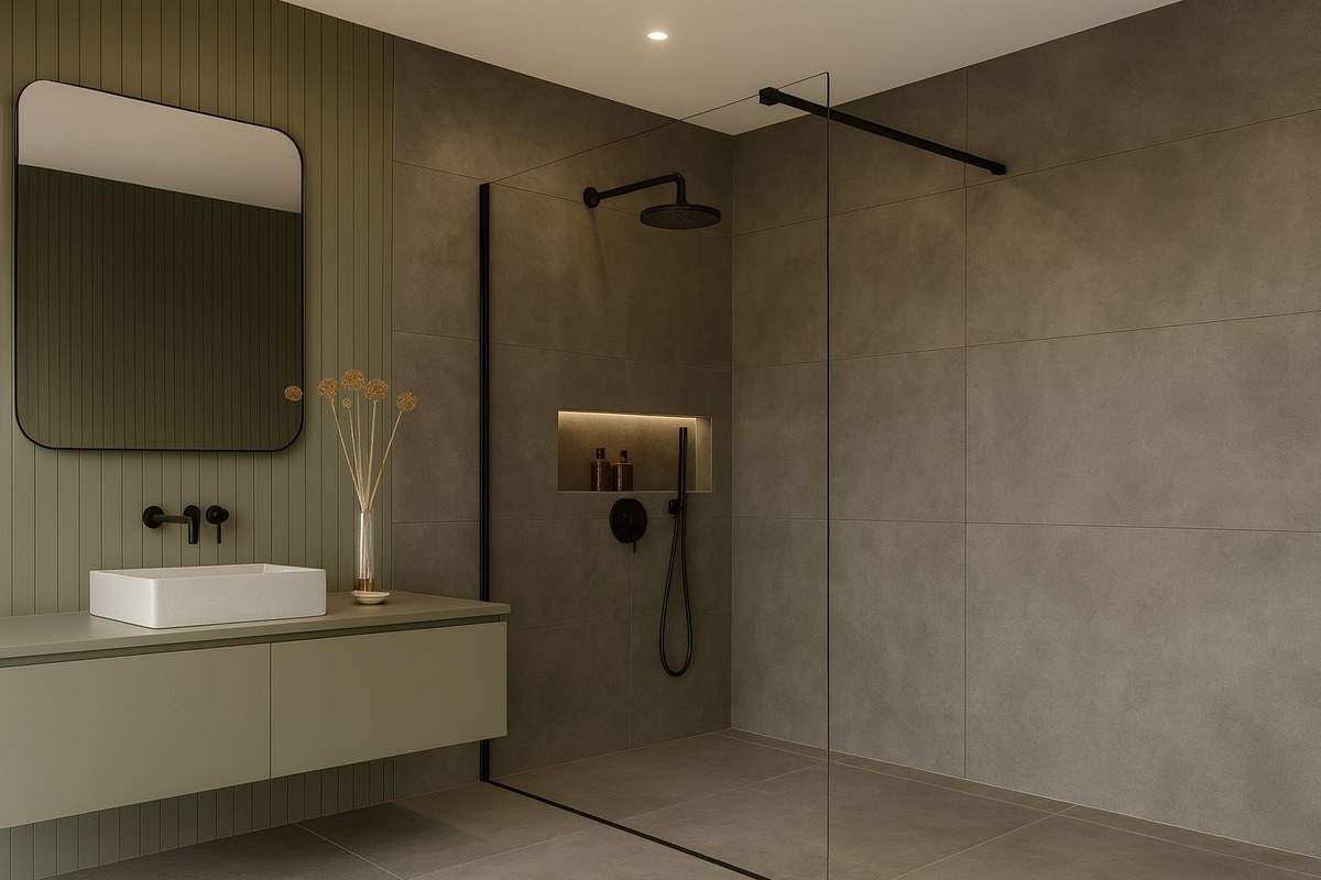 Douche à l’italienne carrelée – niche éclairée