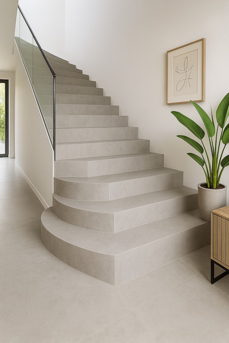 Escalier intérieur carrelé – nez de marche courbe