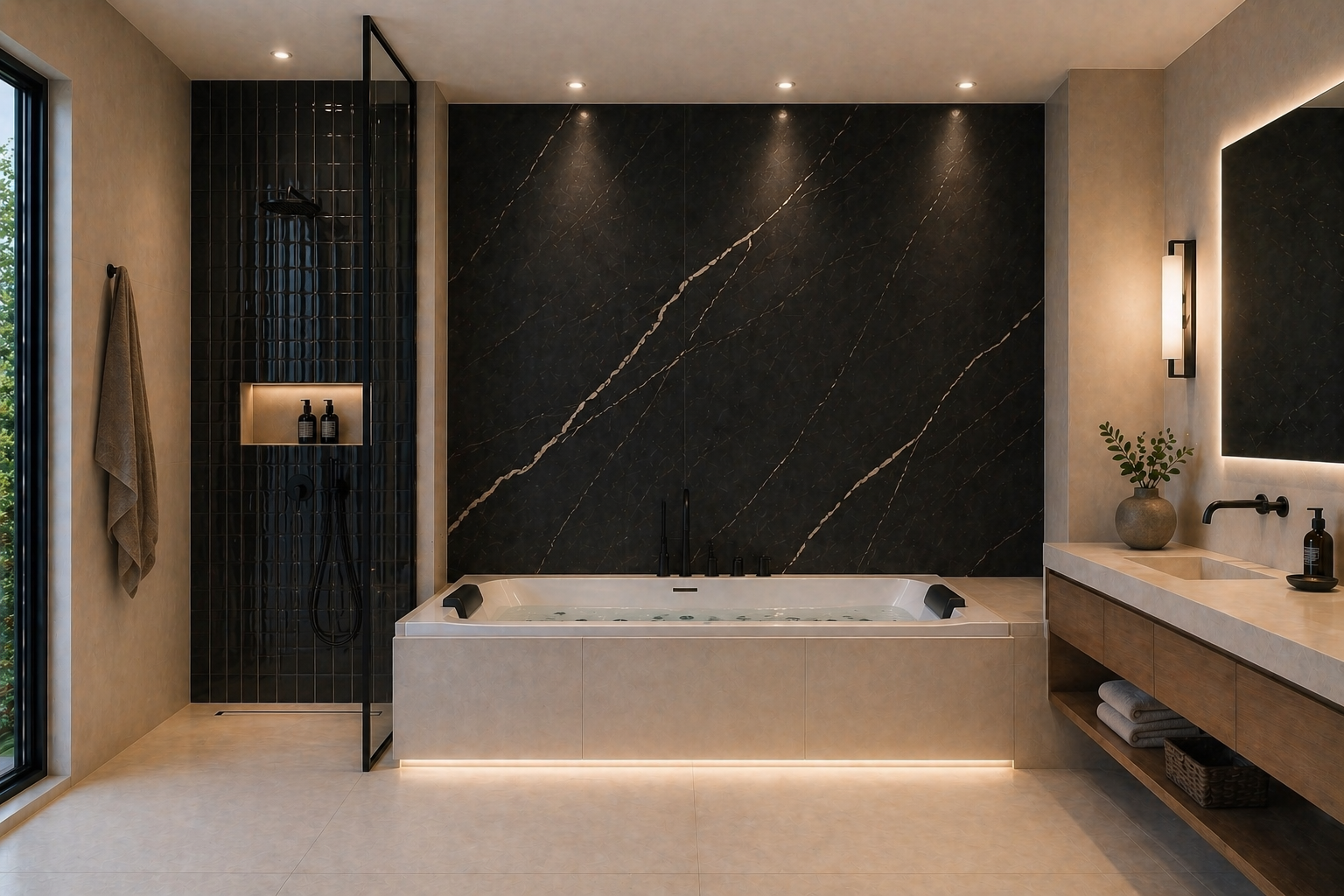 Douche à l’italienne carrelée – niche éclairée