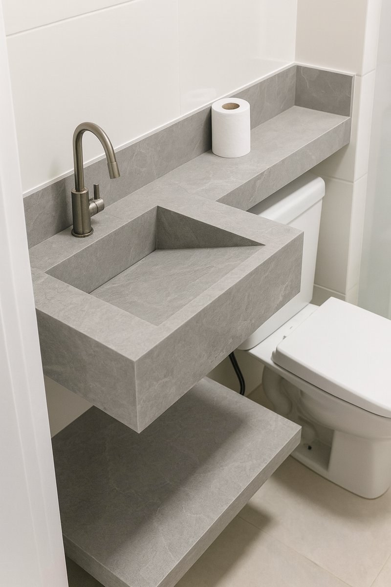 Vasque carrelée 4 pans – compacte, WC attenant